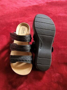 Clarks Collection Black Leather Ultimate Comfort Slide Sandals Women Size 8M LNC